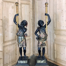 Pair 19th Century Hand-Painted Blackamoors with Pedestals
