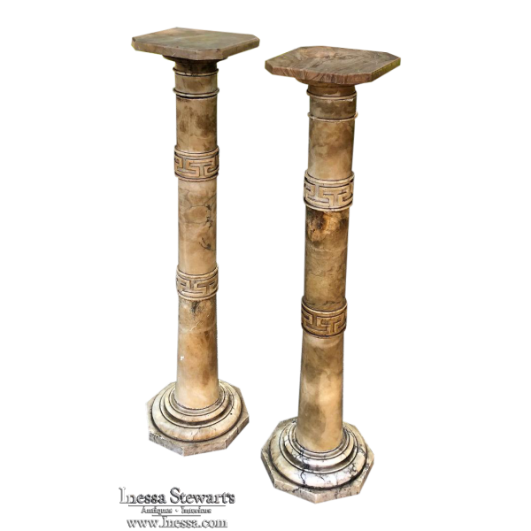 PAIR 19th Century Solid Marble Louis XVI Pedestals ~ Columns