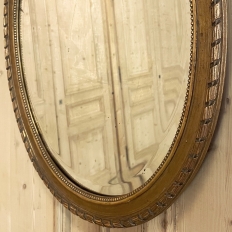 Antique French Louis XVI Carved Giltwood Oval Beveled Mirror