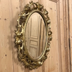 Antique Italian Baroque Hand-Carved Giltwood Mirror