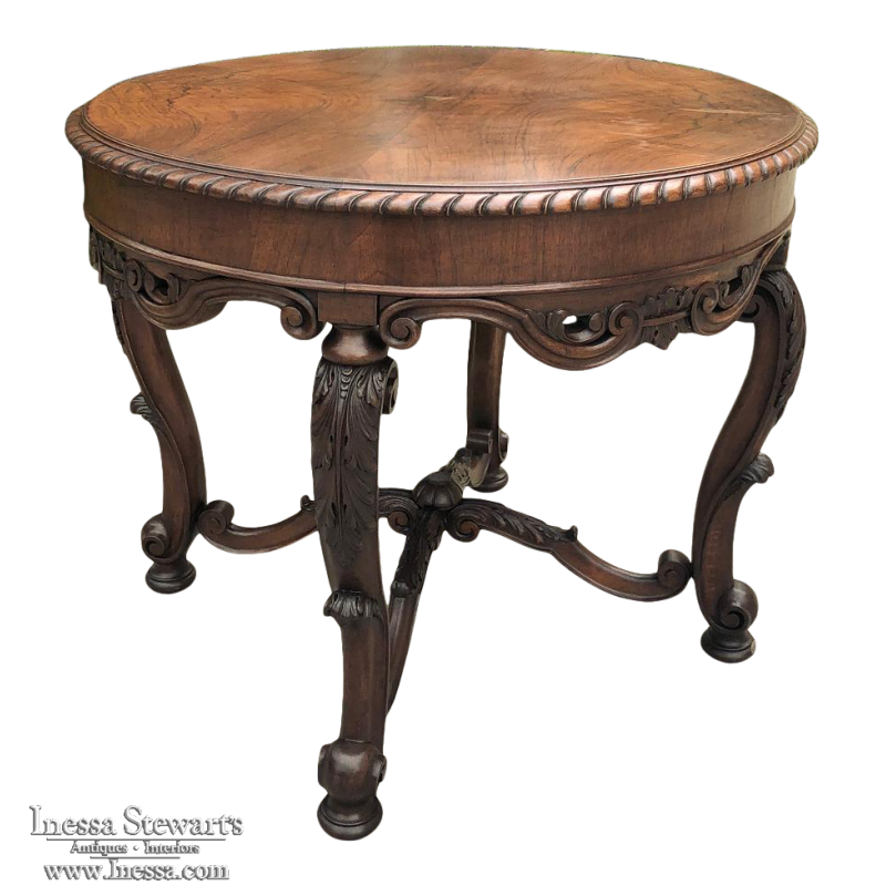 Antique French Renaissance Walnut Round End Table