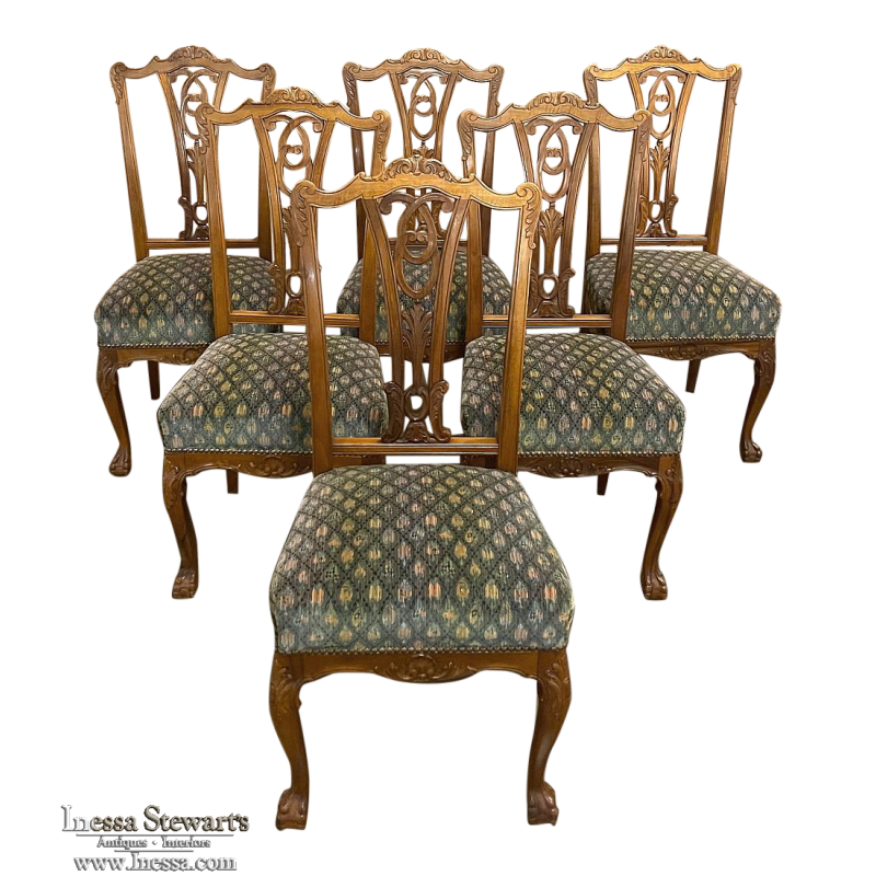Set of 6 Vintage English Chippendale Mahogany Dining Chairs