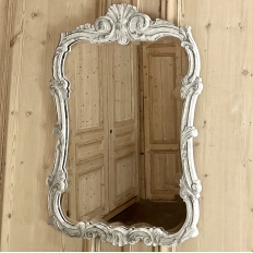 Antique French Louis XV Carved & Painted Beveled Mirror