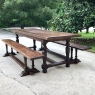 Antique Country French Farm Table with Two Benches