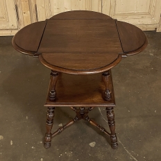 Antique Rustic French Walnut Drop Leaf End Table