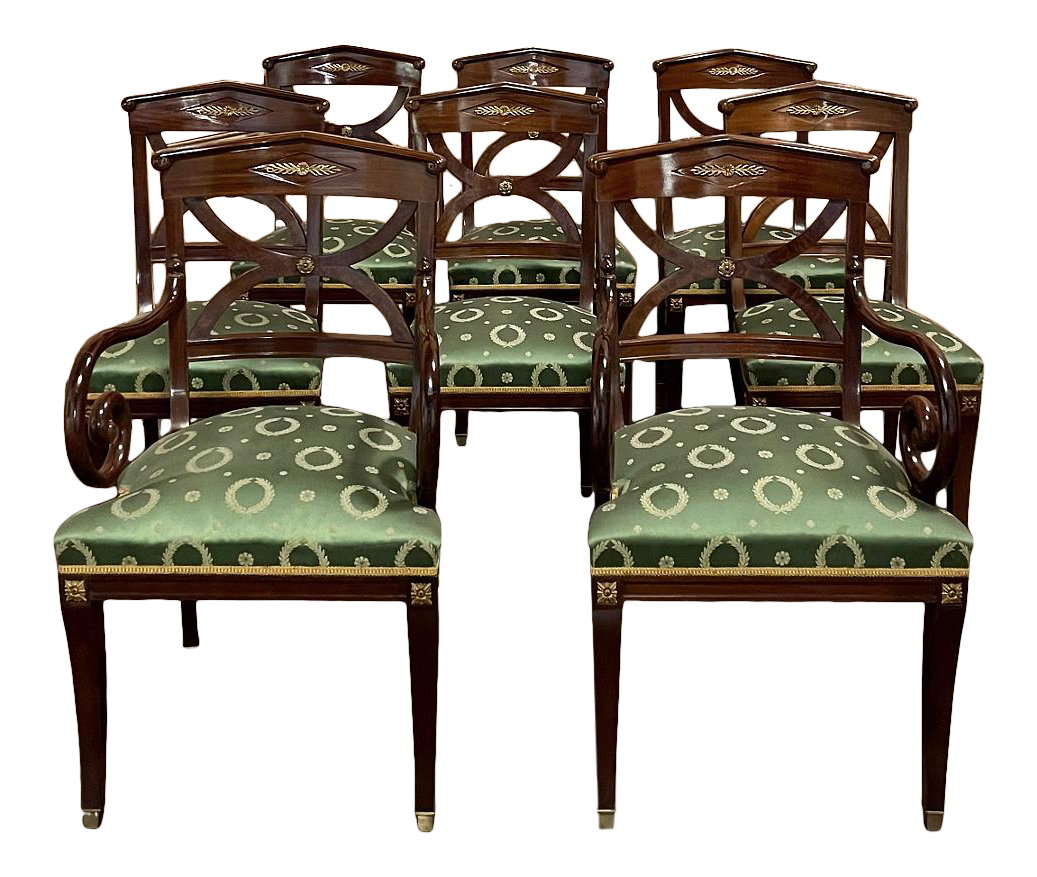 Set Of 8 Antique French Empire Mahogany, French Empire Dining Chairs