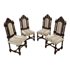 Set of Four 19th Century French Renaissance Chairs with Mohair