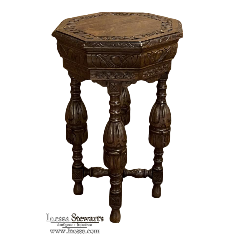 Antique French Renaissance Octagonal Petite End Table ~ Lamp Table