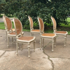 Set of 6 Antique French Louis XVI Painted & Caned Dining Chairs