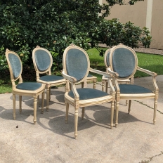 Set of 6 Antique French Louis XVI Painted Dining Chairs incl. 2 Armchairs