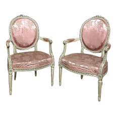 Pair 19th Century French Louis XVI Painted Armchairs