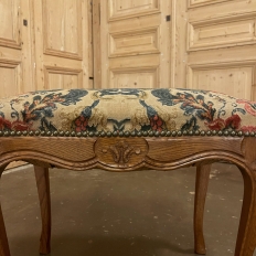 Antique Country French Carved Footstool with Tapestry