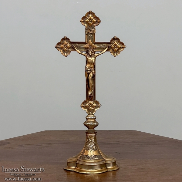 19th Century French Nickeled Brass Crucifix