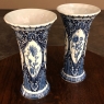 Pair Antique Delft Blue & White Transferware Flower Vases