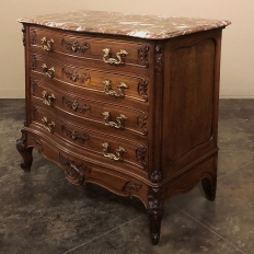 19th Century French Louis XV Walnut Marble Top Commode