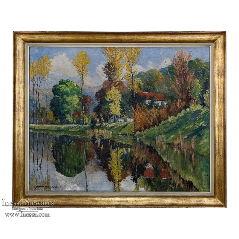 Antique Framed Oil Painting on Canvas by L. VanMeerbeek
