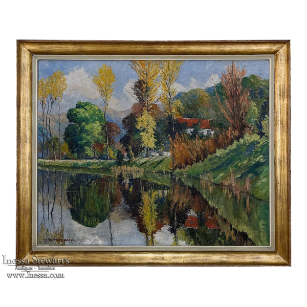 Antique Framed Oil Painting on Canvas by L. VanMeerbeek