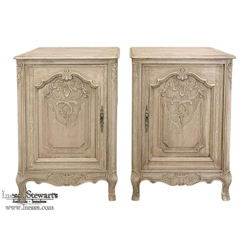 Pair Antique French Louis XV Stripped Oak Nightstands ~ End Tables