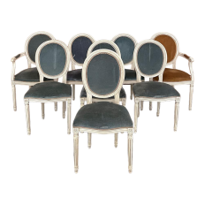 Set of Eight Antique French Louis XVI Painted Dining Chairs includes 2 Armchairs