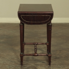 19th Century French Mueche Mahogany Drop Leaf Occasional Table with Brass Inlay