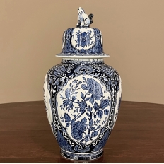 19th Century Delft Blue & White Transferware Lidded Urn