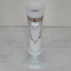 Antique Hand-Painted Opaline Glass Flower Vase