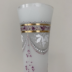 Antique Hand-Painted Opaline Glass Flower Vase
