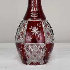 Antique Cranberry Glass Hand-Cut Crystal Decanter