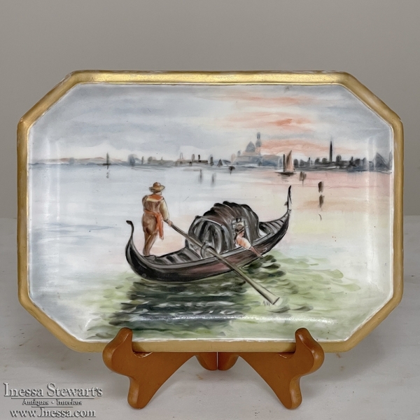 Antique Hand-Painted Limoges Platter of Venice signed by the artist.