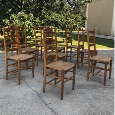 Set of 10 Rustic Country French Rush Seat Dining Chairs