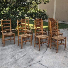Set of 10 Rustic Country French Rush Seat Dining Chairs