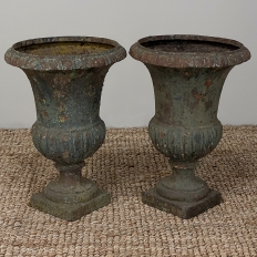 Pair 19th Century French Neoclassical Cast Iron Garden Vases ~ Jardinieres