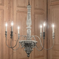 Pair Tuscan Style Hand-Painted Wooden Chandeliers