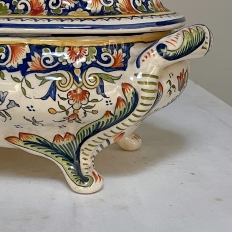 19th Century French Faience Hand-Painted Soup Tureen with Platter