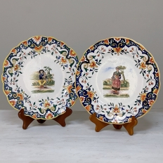 Pair 19th Century French Faience Hand-Painted Plates