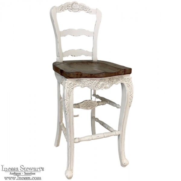 Country French Solid Oak Bar Stool In White, French Country Counter Height Bar Stools