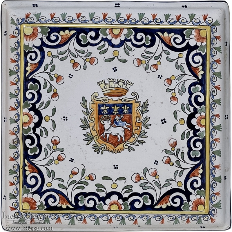 19th Century Hand-Painted Trivet from Rouen, France