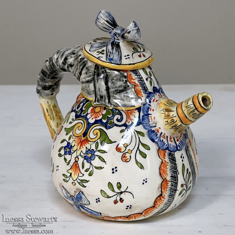 19th Century French Hand-Painted Teapot from Rouen