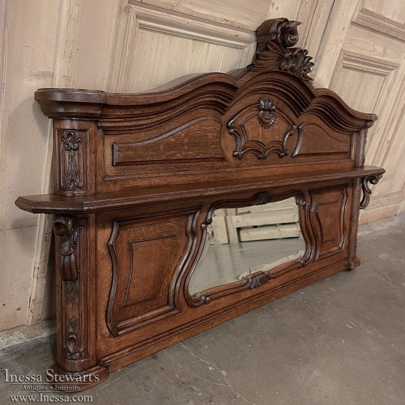 Antique Country French Wall Panel with Shelf and Mirror Inessa