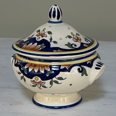 19th Century French Hand-Painted Faience Petit Tureen from Rouen