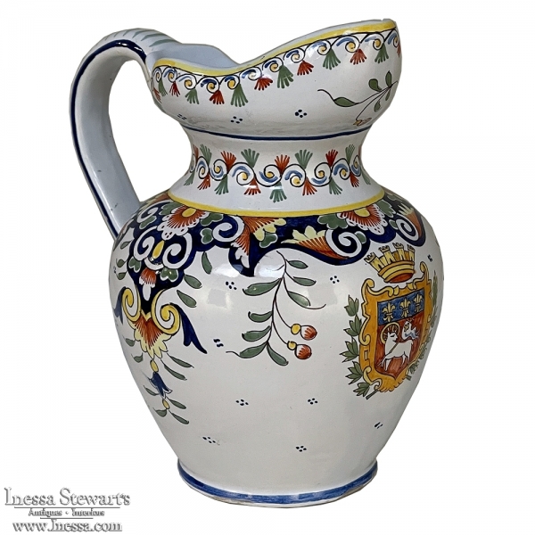19th Century French Faience Hand-Painted Pitcher