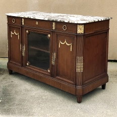 Antique French Louis XVI Mahogany Marble Top Buffet with Bronze Mounts