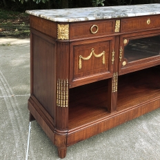 Antique French Louis XVI Mahogany Marble Top Buffet with Bronze Mounts