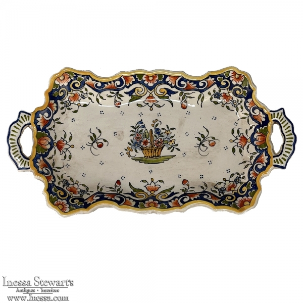 19th Century French Faience Hand-Painted Platter from Rouen