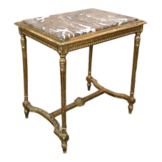 19th Century French Louis XVI Marble Top Giltwood End Table