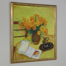 Mid-Century Framed Oil Painting on Canvas by R. Crommelynck