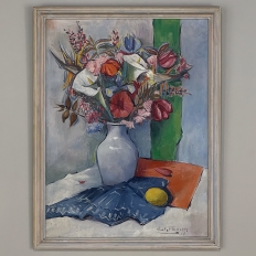 Mid-Century Framed Oil Painting on Canvas by R. Crommelynck