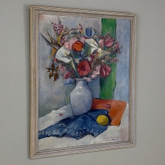 Mid-Century Framed Oil Painting on Canvas by R. Crommelynck