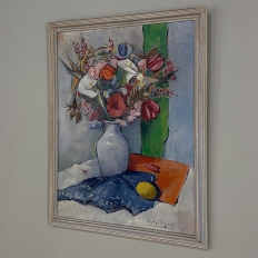 Mid-Century Framed Oil Painting on Canvas by R. Crommelynck