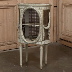 19th Century French Louis XVI Painted Nightstand with Marble & Cane